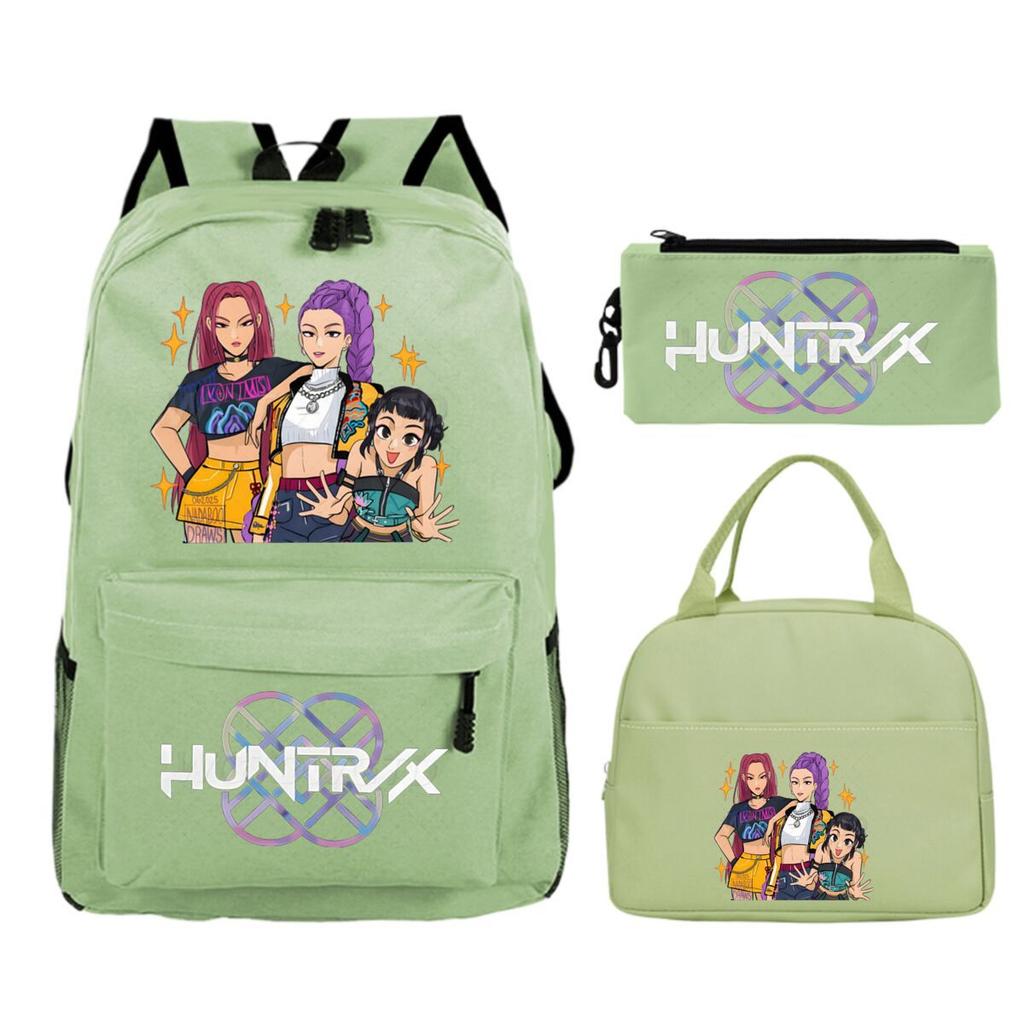 Primary and secondary school students schoolbag three-piece set, animation cartoon personalized printing backpack, casual pencil bag, meal bag