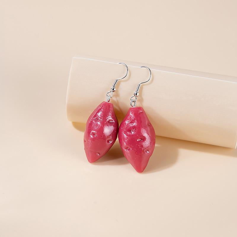 Kawaii Mori-kei Fruit Earrings: Cute Cartoon Mangosteen, Banana, Lemon & Potato Drops