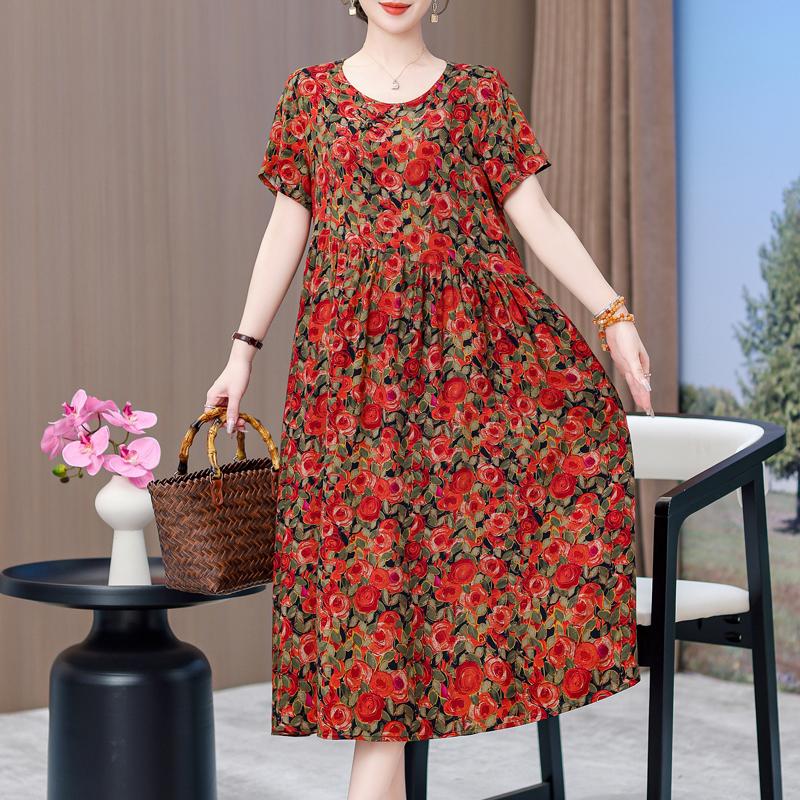 

Элегантные платья для женщин, большие размеры, свободное повседневное длинное платье с винтажным принтом и рукавами, летняя женская одежда среднего возраста XL