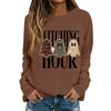 Women's Casual Halloween Print Long Sleeve Crewneck Top for Fall Party and Everyday Wear