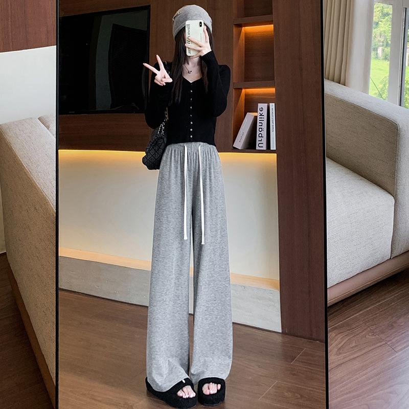 Wide-leg Pants Autumn and Winter New High-waisted Thin Loose Straight Pants Gray Casual Trousers Women's Clothing