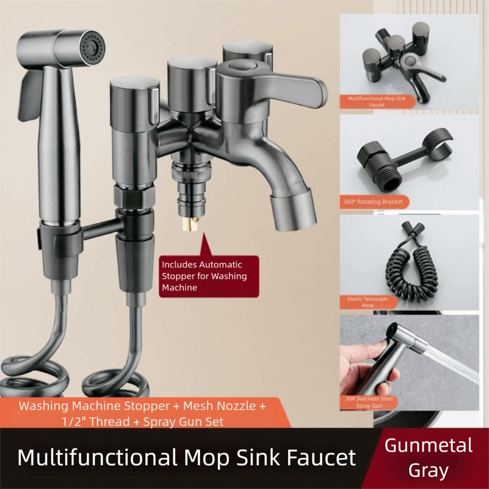 Multifunction Three Tap Faucet Dual Control Easy To Install Three Way Water Tap Double Outlet Flushing Spray Angle Valve