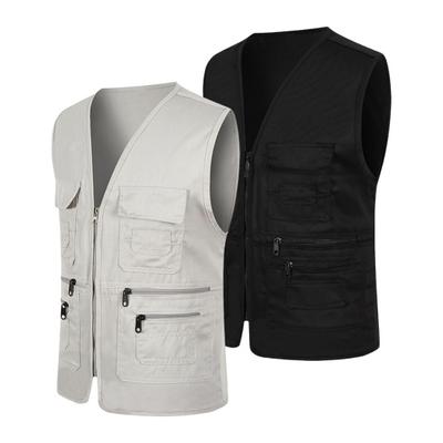 Gilet Cargo d'été pour hommes, col en v, sans manches, multi-poches, gilet de sport, couleur unie, fermeture éclair, patte de boutonnage, gilet de sécurité pour volontaires