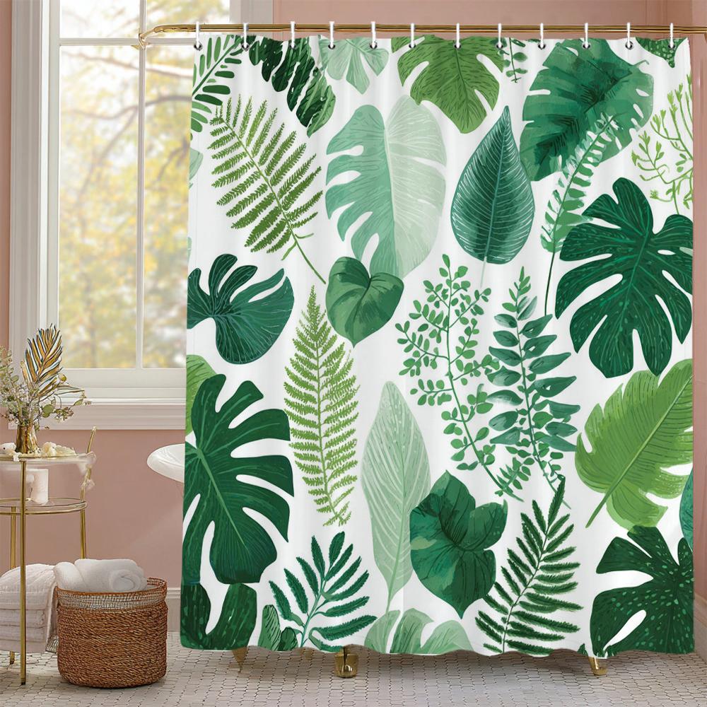 Grünes Blatt Duschvorhang, Palmblatt, Bananenblatt Badezimmerdeko, Wasserdichter Polyester Duschvorhang, Heimdeko Duschvorhang