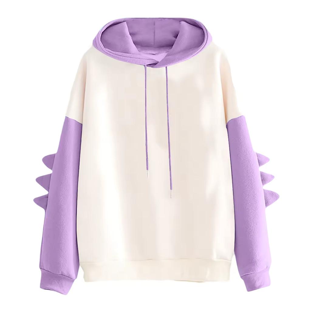 Spring Autumn Men's and Women's Casual Hoodie Cartoon Dinosaur Color Block Pullover Tops Loose Long Sleeve Sweatshirt Holiday Gift