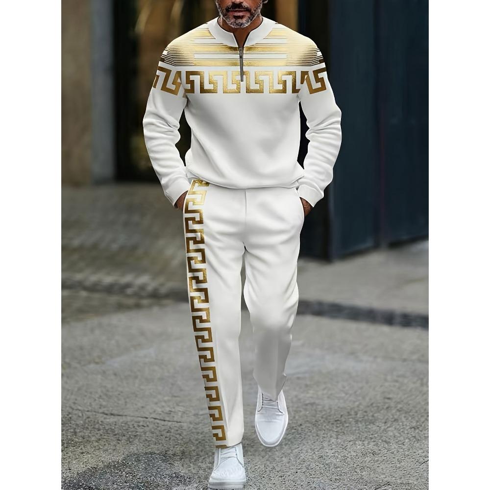 Spring Autumn Fashion Streetwear Men's Long-Sleeved Half-Zipper Stand-Up Collar Men's Casual Sportswear Two-Piece set