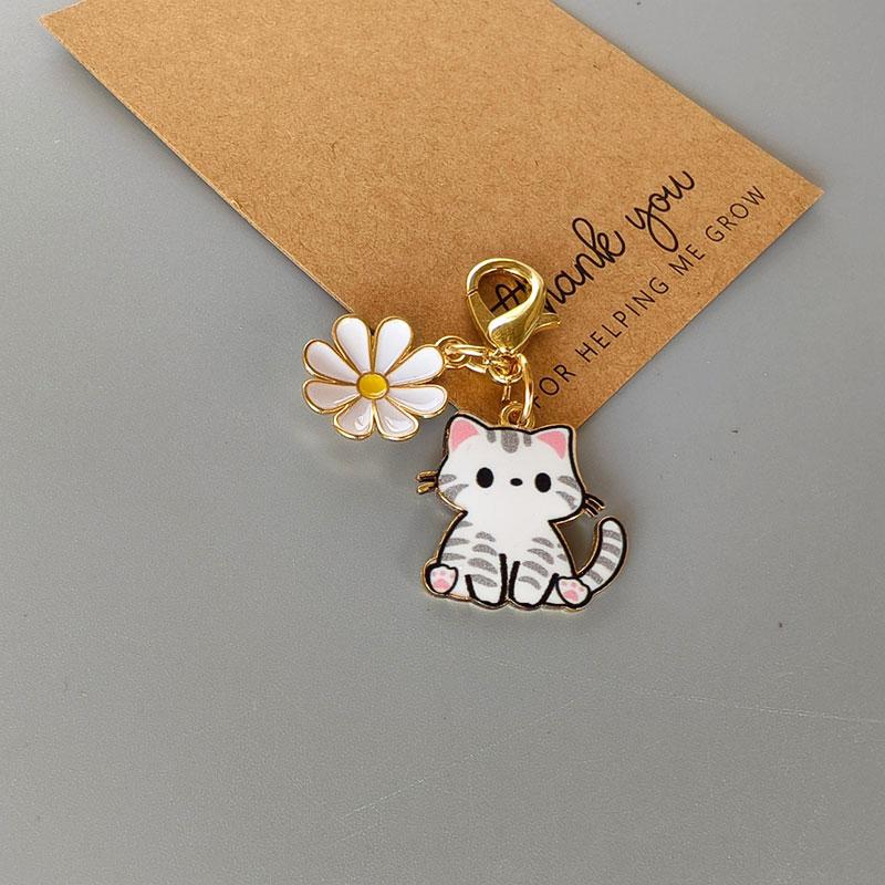 1/8pcs Cat & Daisy Cute Keychain Cartoon Handbag Pendants for Women Girls Key Ring Bag Charm