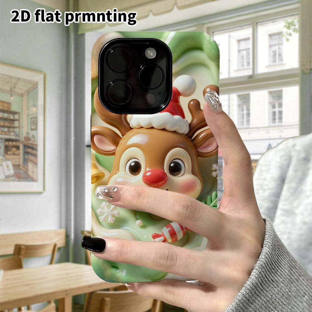 Phone case: 2D flat design suitable for iPhone 18 17 16 15 14 13 Pro protective case, red-nosed little reindeer, perfect Christmas and Halloween holid