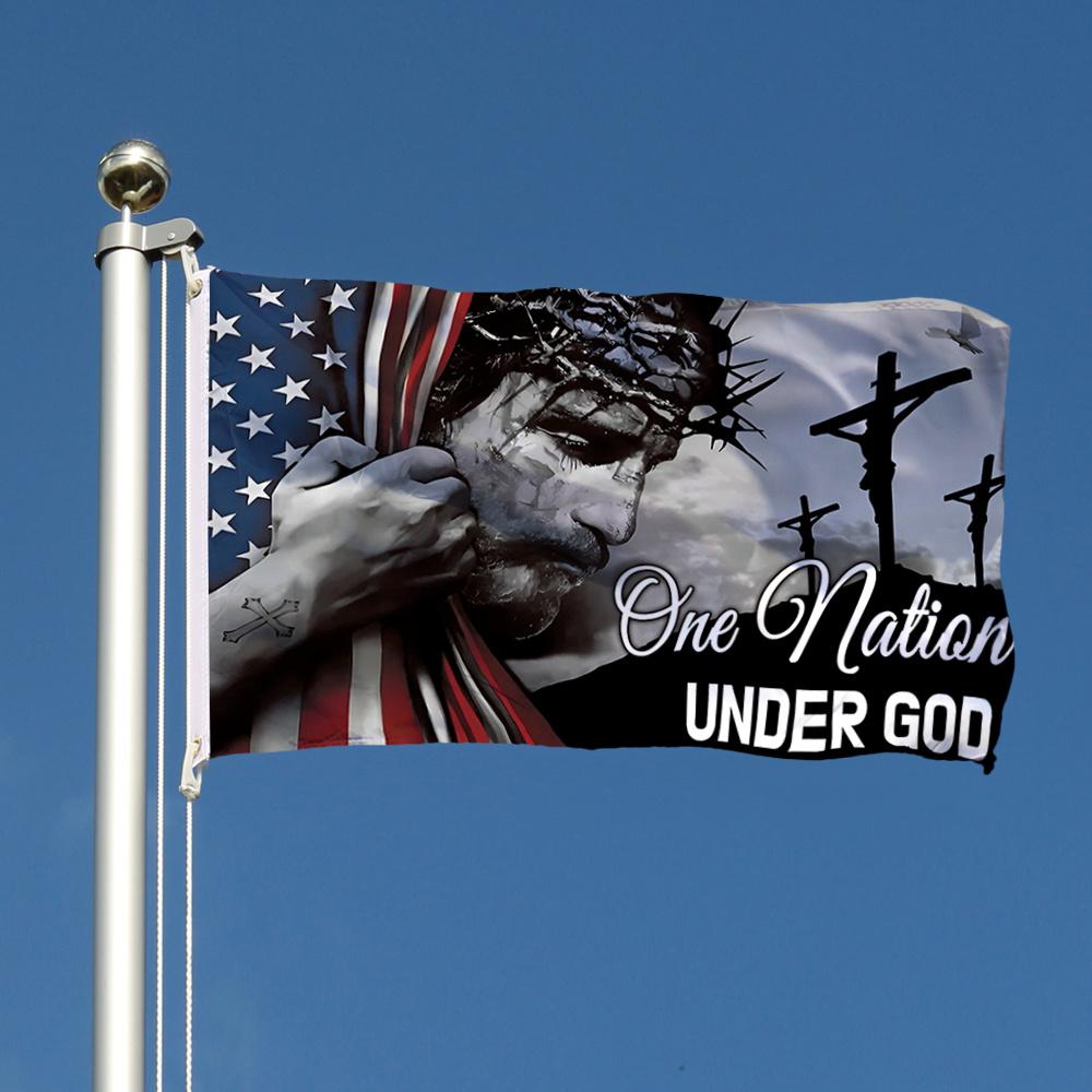 2D Door Banner 1pc One Nation Under God Flag 3X5 Ft, Christian American Patriotic Flag, Happy 4Th of July USA, Outdoor Banner for House Yard Garden Fa