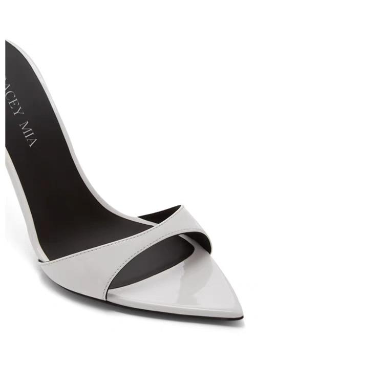 2025 Fashion Sexy PU Shallow Slim High HeelsWomen's Pointed Open Toe Outdoor Solid Color Anti Slip Sandals Slippers Mules