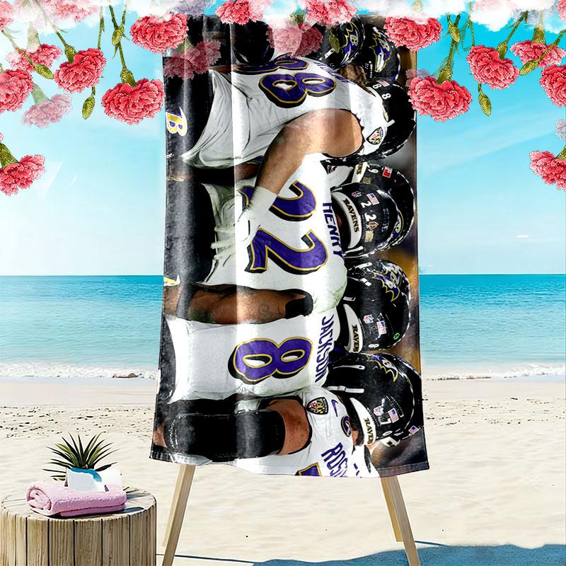 Baltimore Ravens Players Print Beach Towel, Large Soft Quick Dry Towel for Beach Camping Swimming