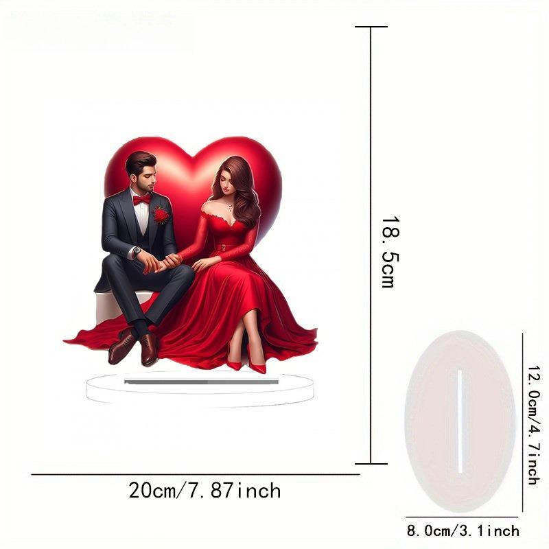 Modern Acrylic Love & Happiness Couple Statue - Romantic Heart-Shaped Rose Design - 2D Flat Acrylic Desktop Ornament