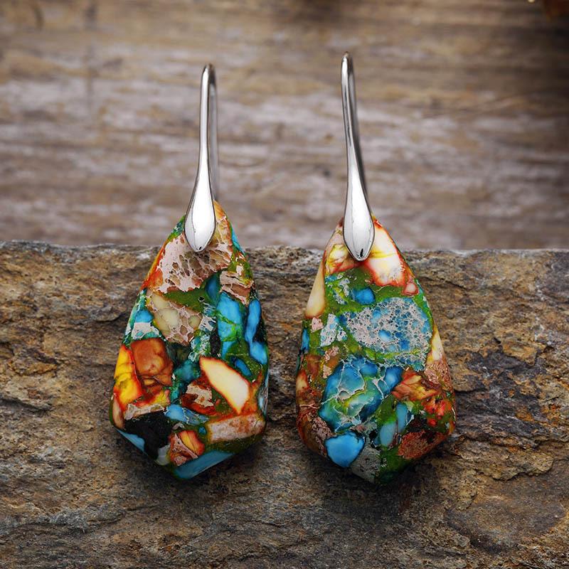 Bohemian Colored Emperor Stone Geometric Pendant Earrings Earrings Popular Jewelry