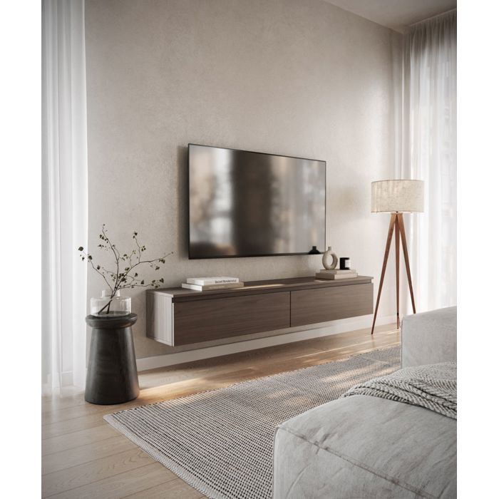 Mueble de TV de 2 puertas - suspendido - BEMMI- 175 cm - nogal de Wisconsin