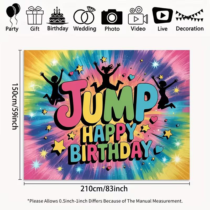 

2D Jump Happy Birthday Tapestry, Tie-Dye Background with Jumping Kids 47.2x31.5inch/120*80cm