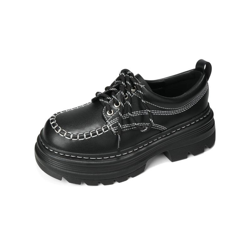 Petite Height-increasing Shoes with Lace-up, Handcrafted Thick-soled Single Shoes, and Chunk-heeled Loafers