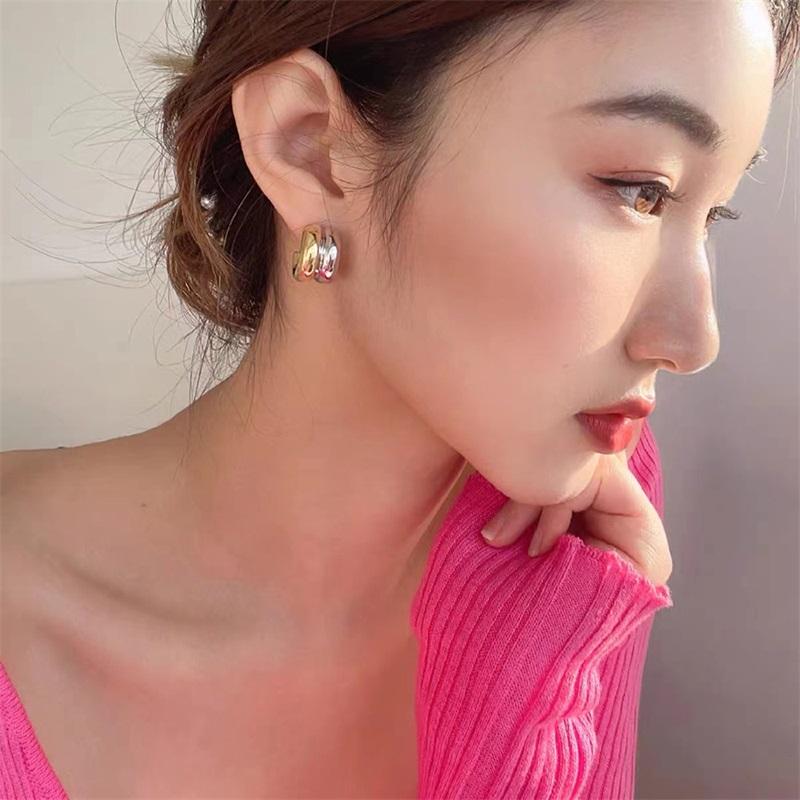 Youthway Stainless Steel Stylish Geometric Double Layer Earrings 18 K Pvd Plated Golden Earrings Fashion Trendy Jewelry Women