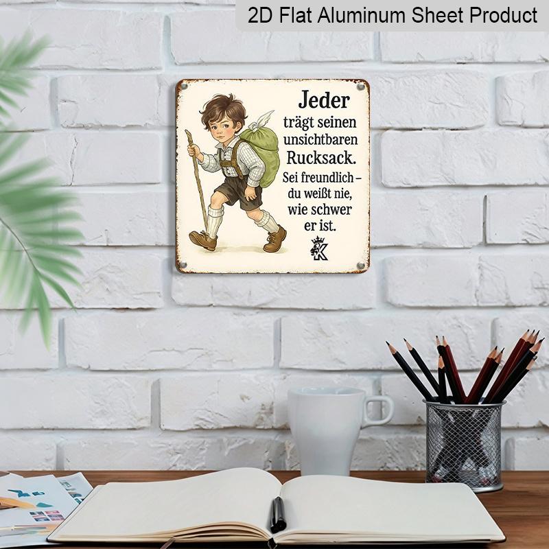 2D Flat, 1pc Vintage German Quote Metal Sign - Aluminum Wall Plaque with Inspirational Retro Phrase, Office Decor, Easy Mounting for Bedroom