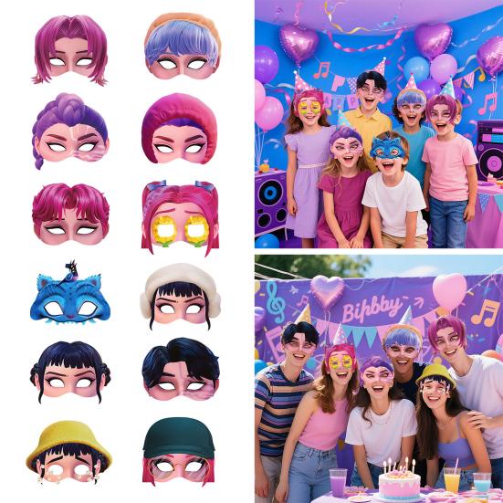 12 ks Papírová maska Poloviční obličej Cosplay Maska s nastavitelným popruhem pro Halloweenskou párty Karnevaly Bary Doplněk