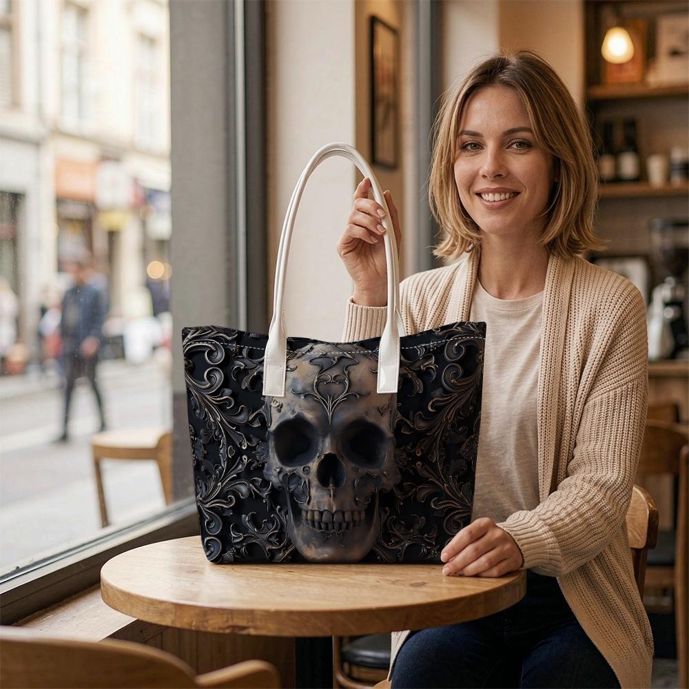 Gothic Skull Pattern Fashion Tote Bag Large Capacity Daily Shoulder Bag for Outings