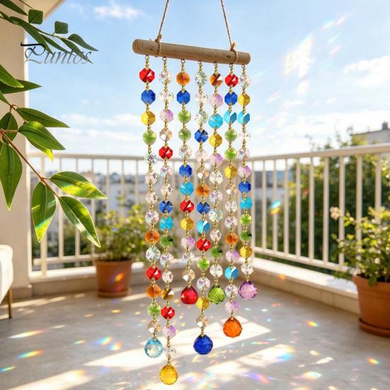 Indoor Window Hanging Ornament Crystal Suncatchers, Crystals Suncatcher, Colorful Glass Beads Chain Bohemian Style Room Decoration Wind Chimes