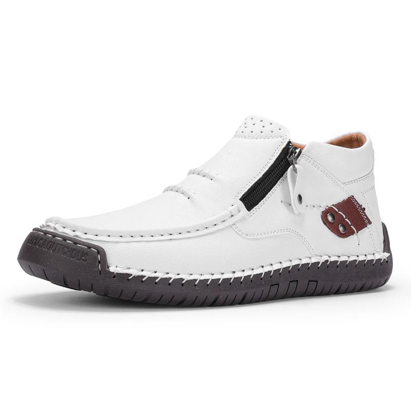 Мужская обувь, Повседневная обувь для улицы, Кожаная обувь на плоской подошве, Высокие ботинки больших размеров 38 белый