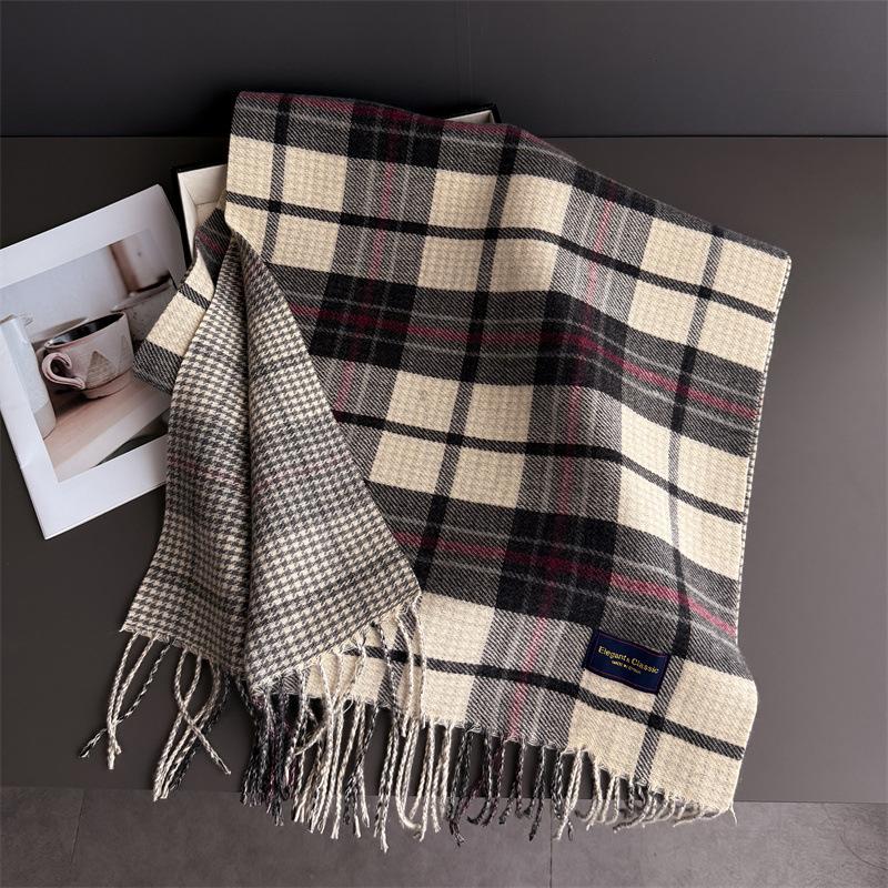 Classic British Style Autumn And Winter Plaid Warm Scarf Women'S Shawl Versatile Commuter Fringed Fine Sand Imitation Cashmere Scarf