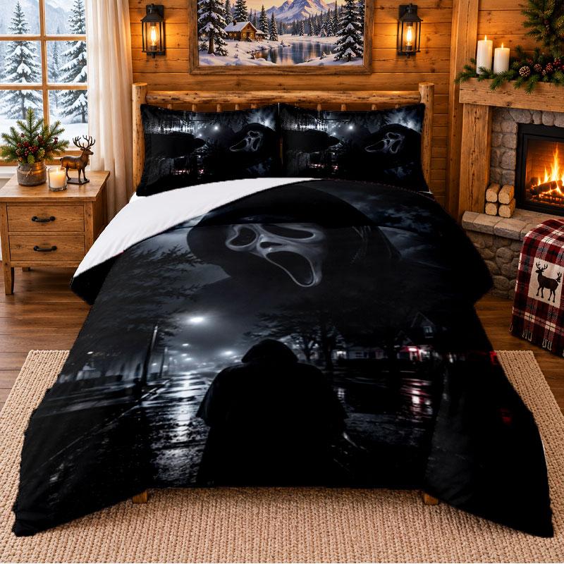Scream Ghostface Pattern Bedding 3Pcs Set Bed Sheet And Pillowcases For Indoor Bedroom