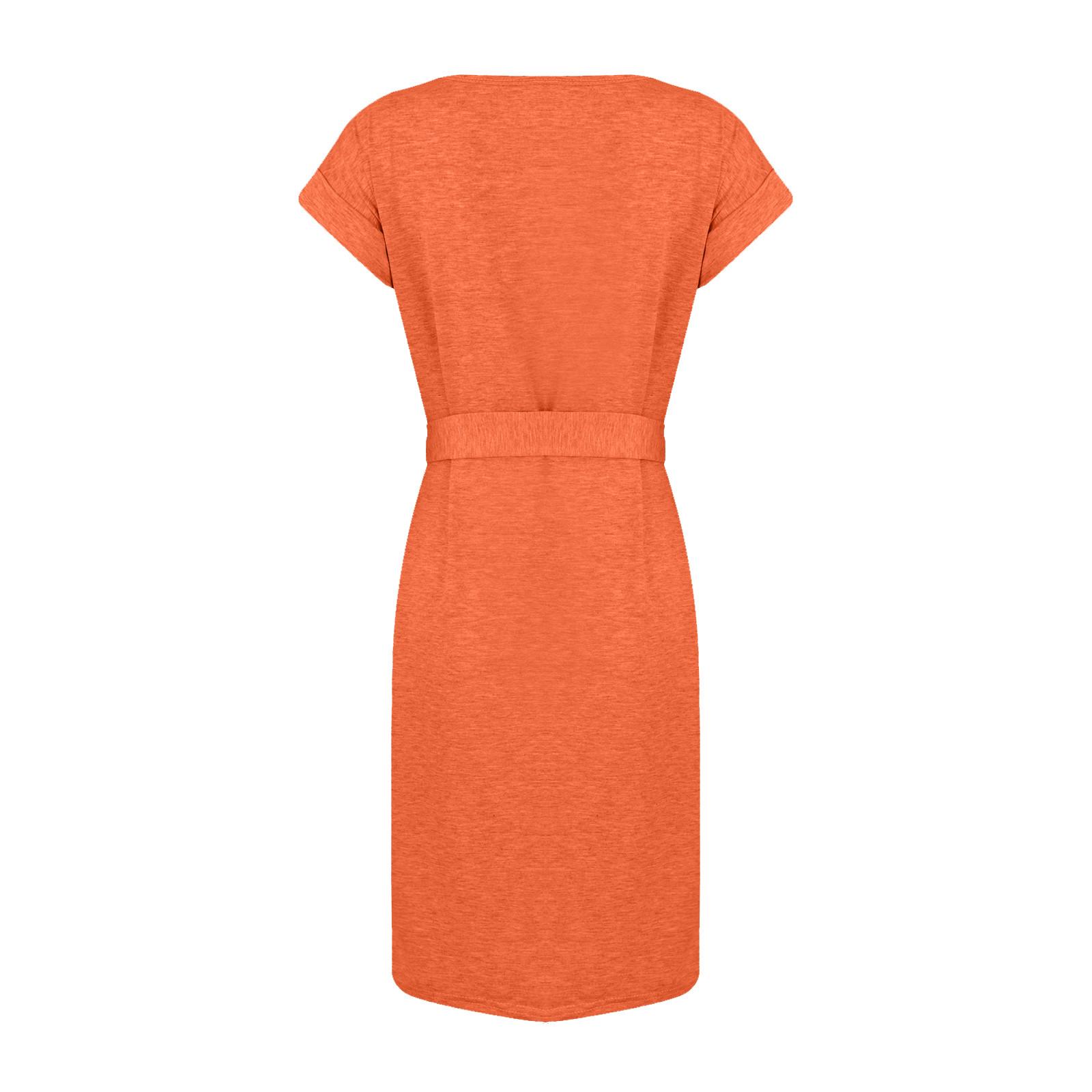 Женское модное летнее однотонное платье с круглым вырезом и короткими рукавами — фото 5