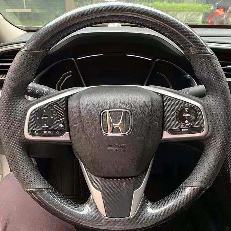 Braid Carbon Fiberf Leather Steering Wheel Cover for Honda Civic Sedan Rs 2016 2017 2018 2019 CRV Sports Style Car Accessories