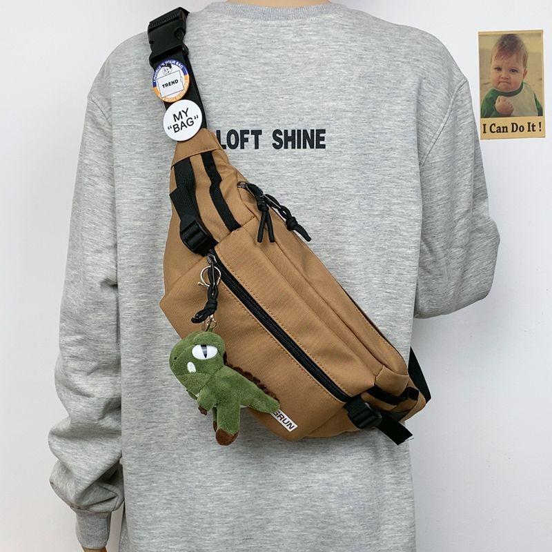 Casual Fanny Pack Japanese Simple Chest Bag Male Trend Personalized Couple Fanny Pack Sports Versatile Panda Pendant Breast Bag
