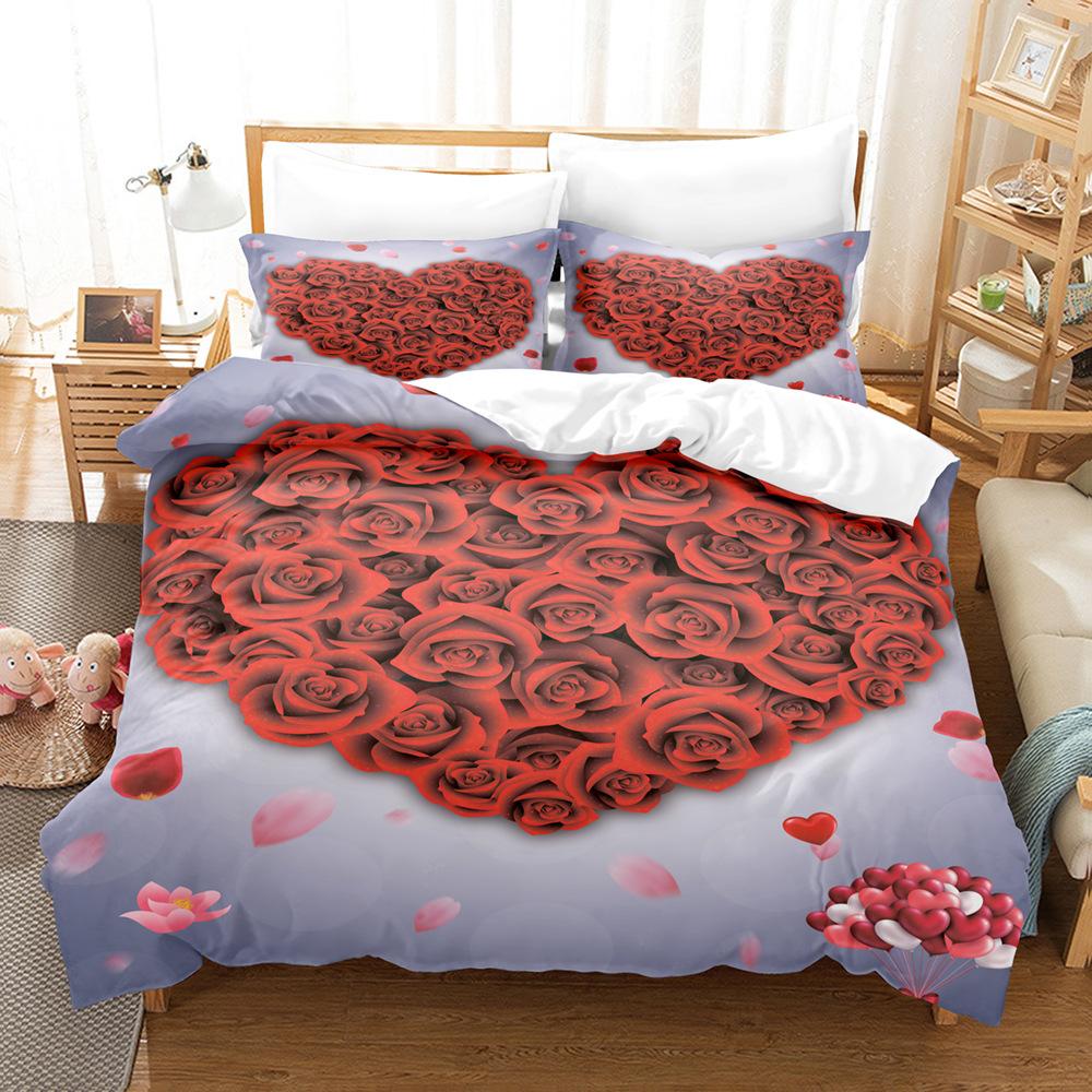 3D Digital Printing Three-Piece Quilt Cover Pillowcase Bed Sheet Quilt Cover Rose Bedding quilt cover 90 * 190 pillowcase 50 * 75 * 1