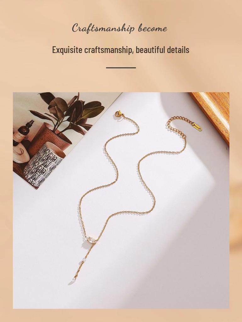 18K Gold Stainless Steel Necklace with Horse Eye Zirconia and Tassel Pendant for Women