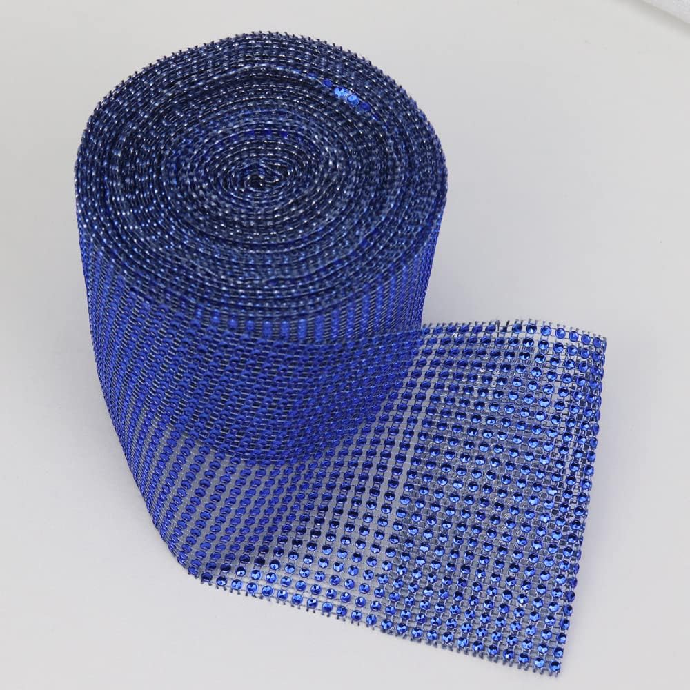 Rhinestone Ribbon Bling Wrap Bulk DIY Roll for Event Decorations Bridal/Baby Shower Birthdays, Arts & Crafts Vase & Party Decorations (Royal Blue, 10