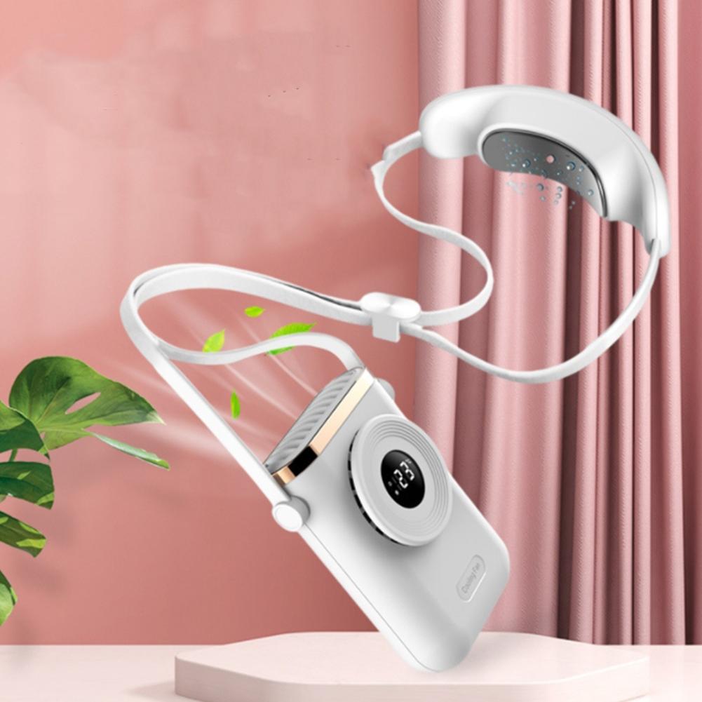 Mini-Halsventilator, tragbar, flügellos, per USB wiederaufladbar, stumme Sportventilatoren für den Außenbereich, separater Halbleiter-Kühlventilator, weiß