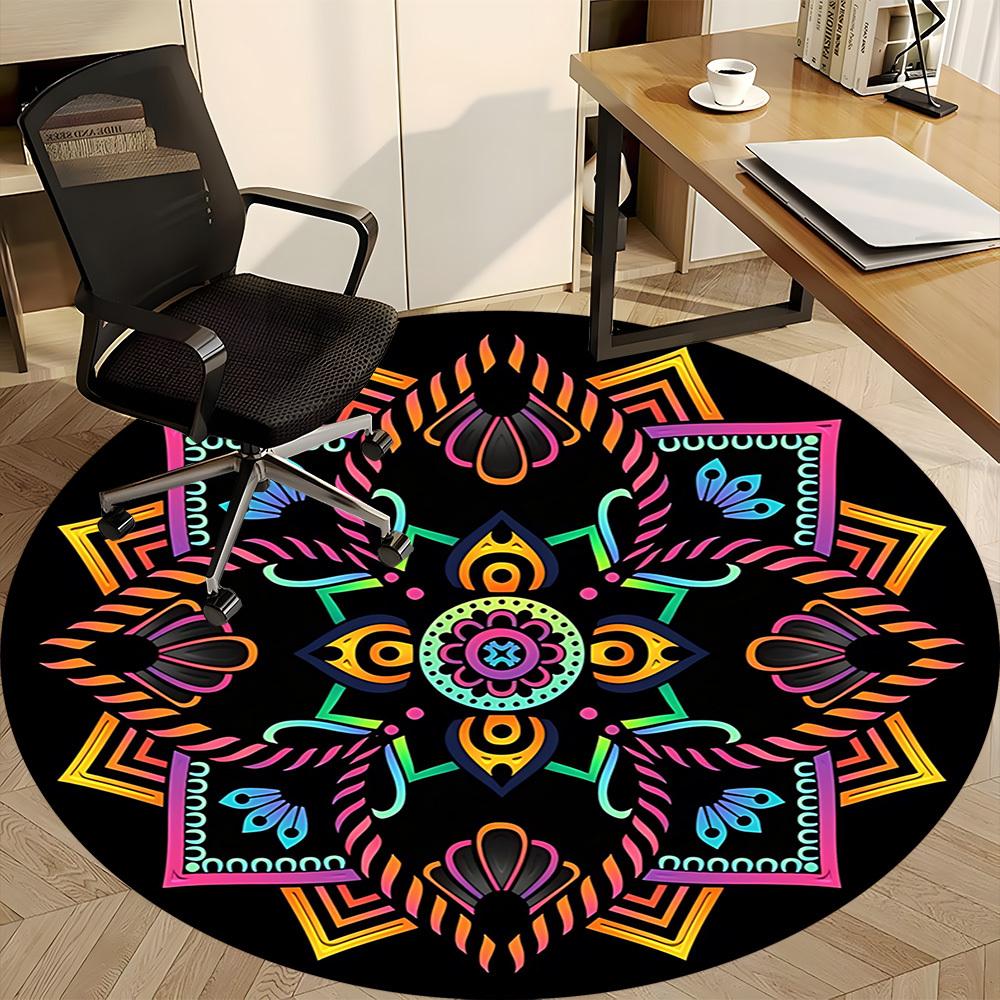 1pc Mandala Pattern Office Round Rug, Carpet for Office, Gaming, Lightweight Round Floor Mat Yy260208032