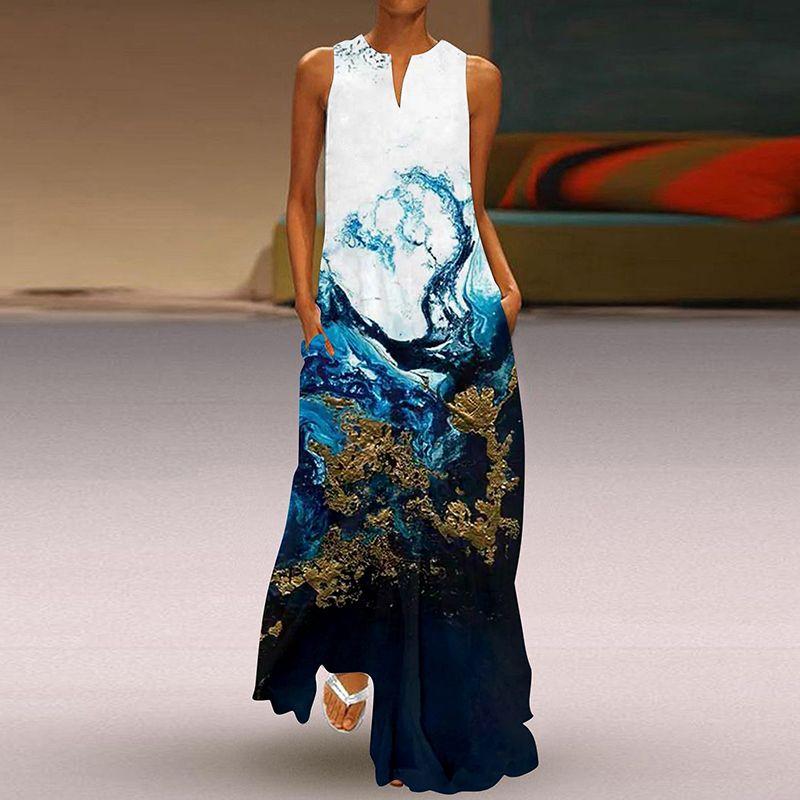 2025 Summer New Arrival Women's 3D Stereo Fashion Print Dress V Neck Sleeveless Silm Slimming Pocket Dress