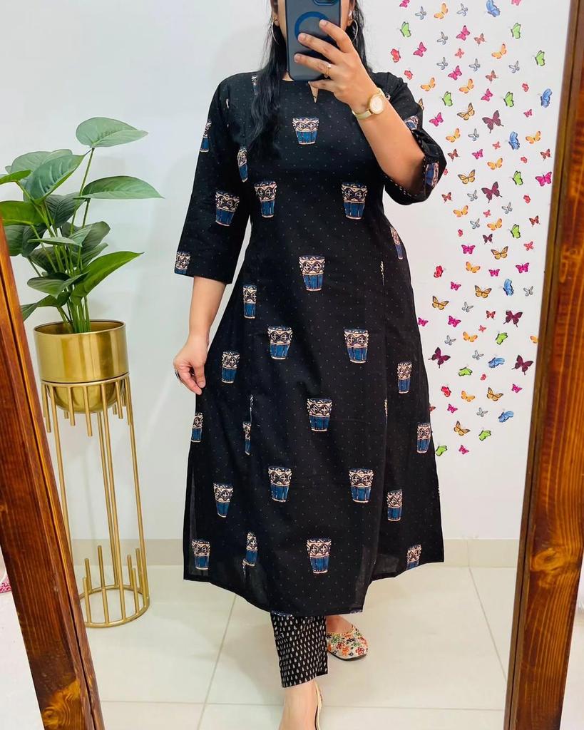 Indian Women Designer Kurta Pant Cord Set Bollywood Top Tunic Pure Cotton Kurti Dress