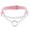 Women Men Punk Chain Choker Necklace O Round Circle Faux Leather Collar Jewelry