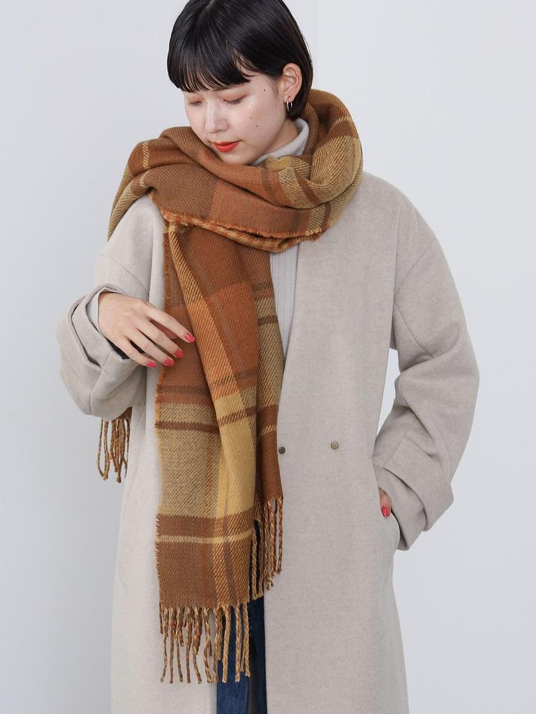 Beams Heart Women's MUSTARD2 Free Check Pattern Reversible Scarf