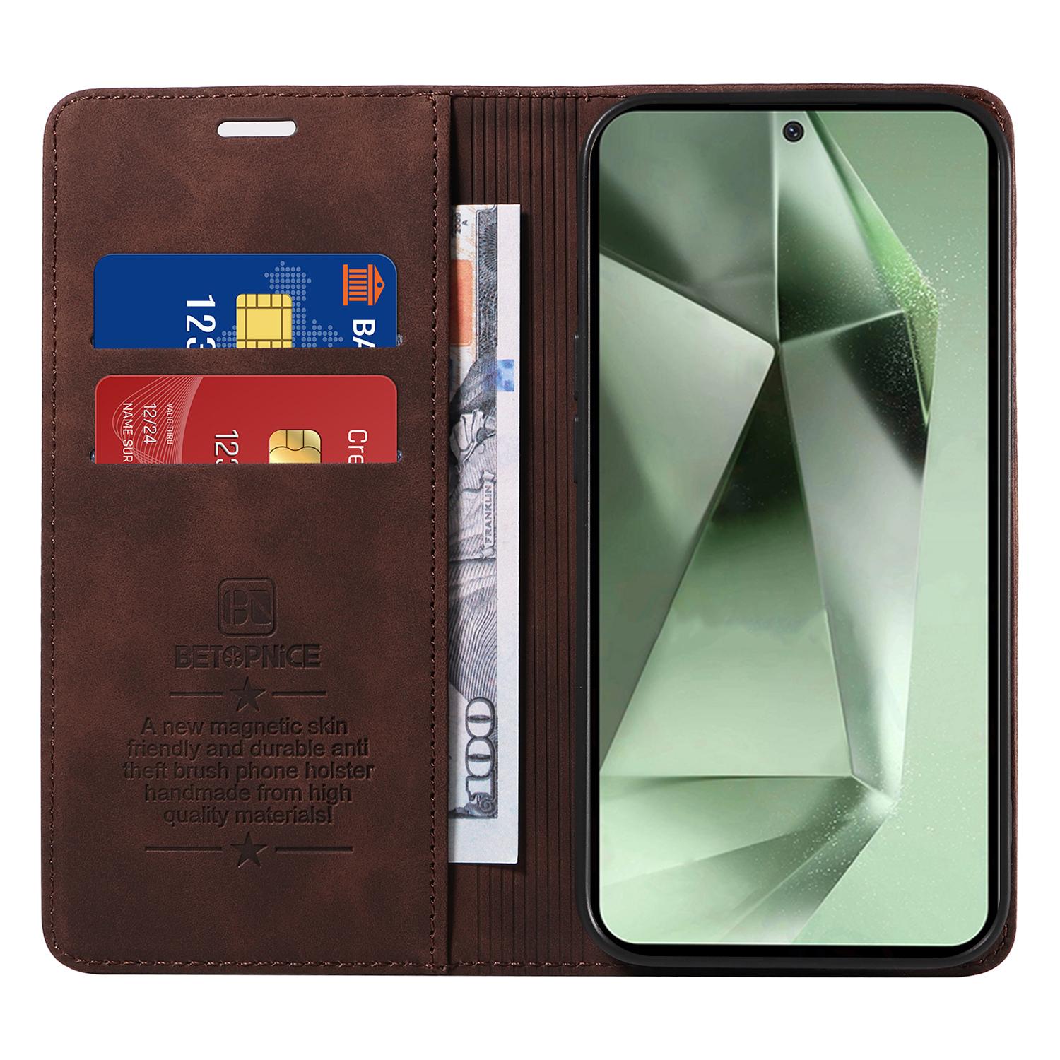 

BETOPNICE 003 For Samsung Galaxy S24 FE Case RFID Blocking Wallet Leather Cover Brown