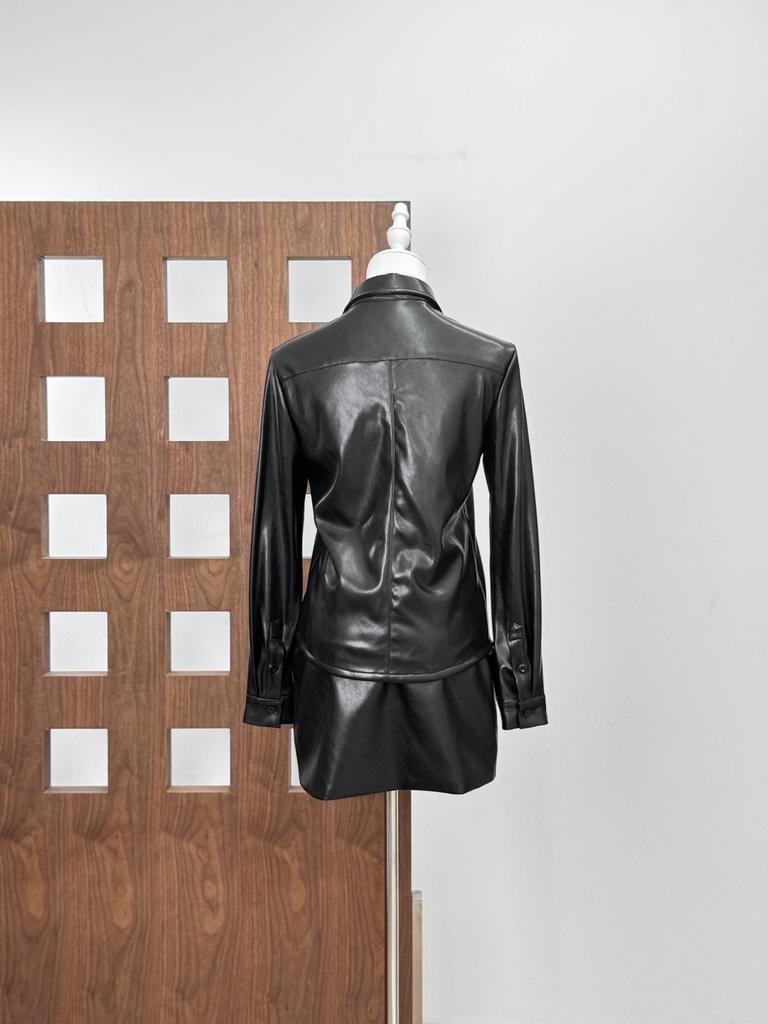 M@dga Niche Chic 3D Floral Slim Leather Jacket & Skirt Set