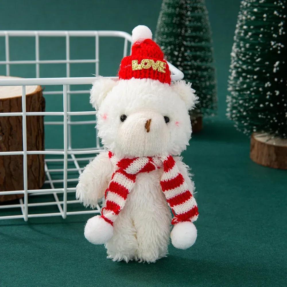Non-Toxic Mini Christmas Bear Doll Plush Bear Gift Clothing Bag Keychain Pendants Baking Decoration Christmas Drop Ornaments Kid Xmas Gift