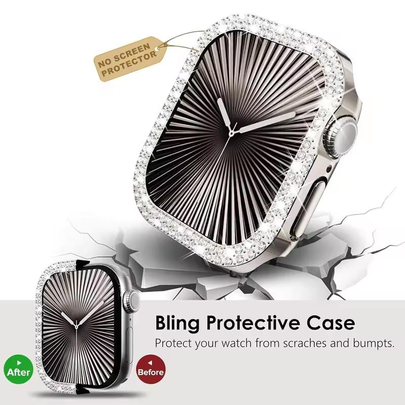 Diamond Case For Apple Watch 9 8 7 41mm 45mm 44mm 40mm 46mm Accessories Bling Bumper Protector Cover iWatch Series 3 4 5 6 Se 10