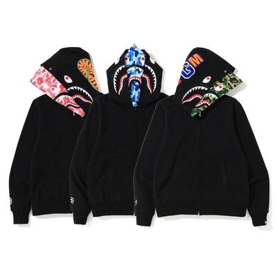 Men's Camouflage Color-block Double-hooded Zip-up Cardigan with Velvet Lining