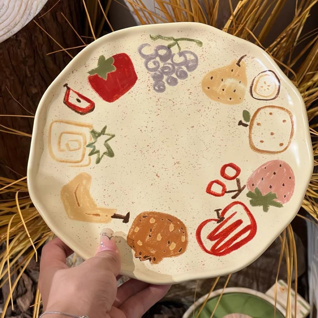 Doodle Fruit Hand Painted Ceramic Plate Splash Ink Breakfast Dessert Single Serving Plate Set High Value