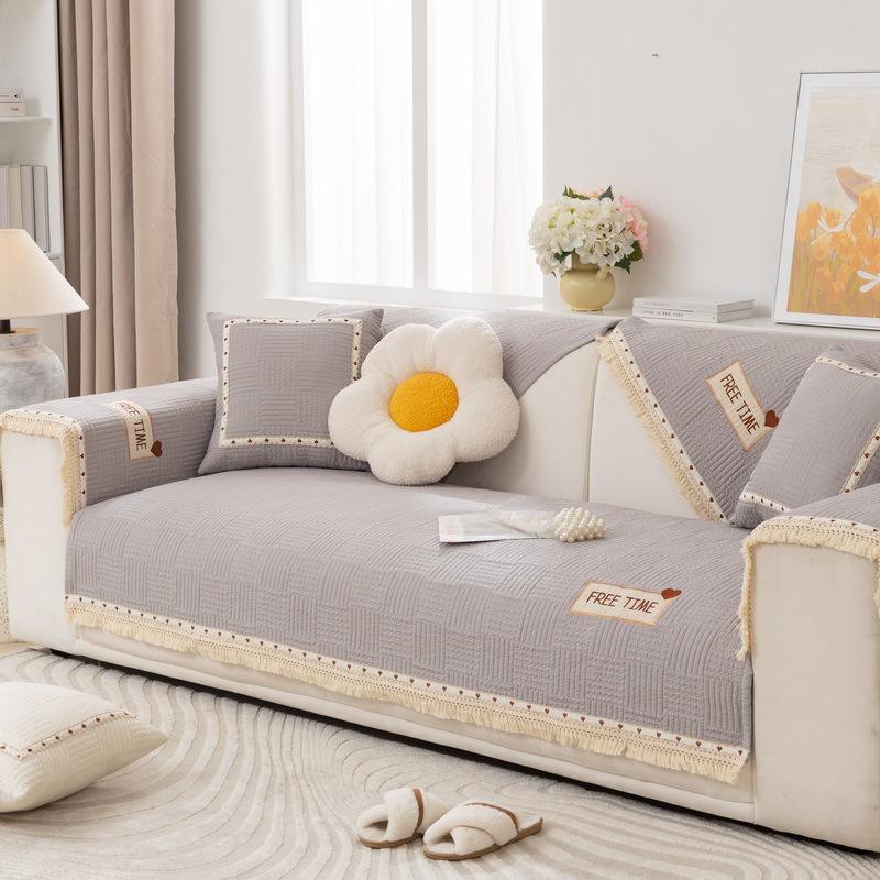 Koreanische Sofakissen Vier Jahreszeiten Universal Baumwollstoffe Rutschfester Sitzbezug Bezug Baumwolle Liebe Stickerei Sofa Sitzkissen