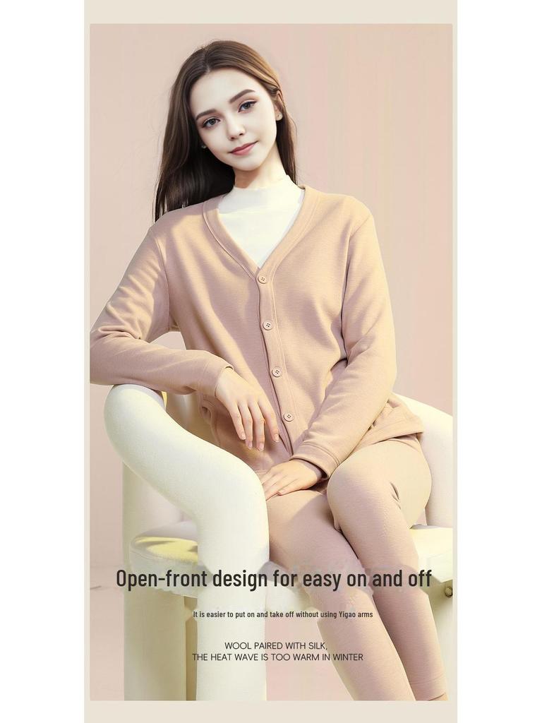 Women's Camel Hair Velvet-Lined Cardigan & Trousers Set for Middle-Aged & Elderly - Warm, Long-Sleeve, Autumn/Winter