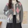 New Arrivals Open Run Argyle Cardigan Round Neck Rib Wool Knit