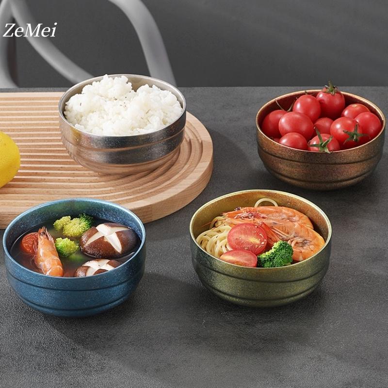 1Pcs Pure Titanium Double-Layer Salad Bowl,Outdoor Heat-Resistant Home Rice Bowl Food Tableware,13 cmInsulated Plate Kitchenware